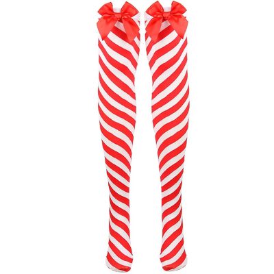 Peppermint Candy Cane Socks - Red and White Striped Christmas Holiday Candy Canes Stockings for Women and Girls Image 2