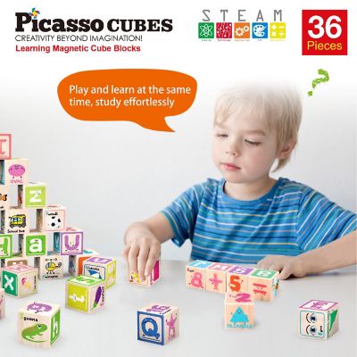 PicassoTiles 36 Piece Letter & Alphabet Magnetic Cubes Image 2