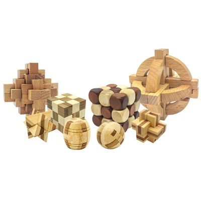 PICASSOTILES 8 Styles Wooden Burr Cube, Ball and Barrels Logic Puzzle Image 1