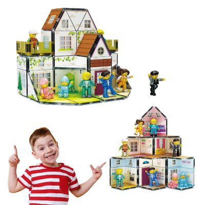 PicassoTiles Family Homestead Doll House Double Sided Magnet Tiles Playset with 8 Character Action Figures PTQ06 Image 1