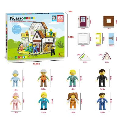 PicassoTiles Family Homestead Doll House Double Sided Magnet Tiles Playset with 8 Character Action Figures PTQ06 Image 2
