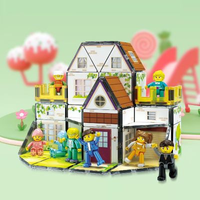 PicassoTiles Family Homestead Doll House Double Sided Magnet Tiles Playset with 8 Character Action Figures PTQ06 Image 3