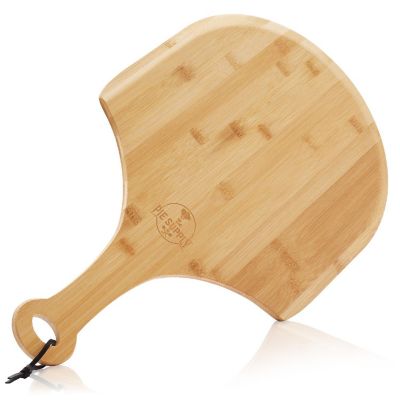 Pie Supply 12" Bamboo Pizza Peel, Baking & Serving Wooden Paddle Cutting Board with Handle Image 1