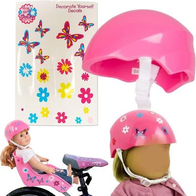 Pink Bike Helmet for 18" Dolls - Includes Doll Bicycle Helmet w Decorative Decal Stickers Accessory Image 1