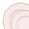 Pink with Gold Rim Round Blossom Disposable Plastic Dinnerware Value Set (120 Dinner Plates + 120 Salad Plates) Image 1