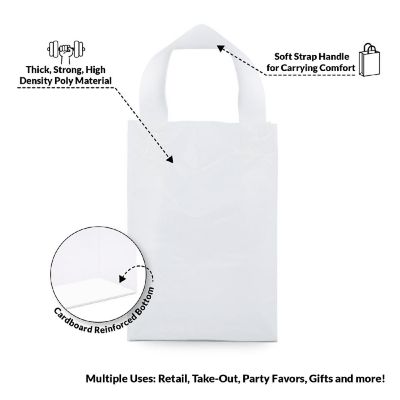 Plastic Bags with Handles 10x5x13 Inch 100 Pack Medium Frosted White Gift Bags with Cardboard Bottom Image 2