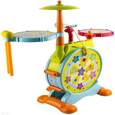 Play Baby Musical Big Toy Kids Drum Set with Adjustable Mic and Seat  Many Functions Image 1
