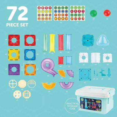 Play Brainy Magnetic 72 Piece Space Themed Marble Run for Kids Ages 3 & Up, Stem Toy Magnetic Tiles with Rocket Elevator, Stickers and Carrying Case Image 2