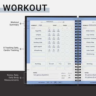 Postermate FitMate Fitness Journal, 160-page Spiral Workout Log Book 8 x 6" Image 3