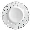 Premium 10.25" White with Silver Dots Round Blossom Disposable Plastic Dinner Plates (120 Plates) Image 1
