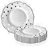 Premium 10.25" White with Silver Dots Round Blossom Disposable Plastic Dinner Plates (120 Plates) Image 2