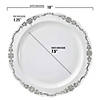 Premium 10" White with Silver Vintage Rim Round Disposable Plastic Dinner Plates (120 Plates) Image 1