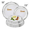 Premium 10" White with Silver Vintage Rim Round Disposable Plastic Dinner Plates (120 Plates) Image 2