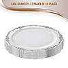 Premium 10" White with Silver Vintage Rim Round Disposable Plastic Dinner Plates (120 Plates) Image 3
