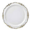 Premium 7.5" White with Gold Vintage Round Disposable Plastic Appetizer/Salad Plates  (120 plates) Image 1
