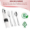 Premium Silver Plastic Cutlery in White Napkin Rolls Set - Napkins, Forks, Knives, Spoons and Paper Rings (100 Sets) Image 3