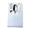 Premium Silver Plastic Cutlery in White Pocket Napkin Set - Napkins, Forks, Knives, and Spoons (70 Sets) Image 1
