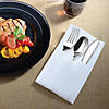 Premium Silver Plastic Cutlery in White Pocket Napkin Set - Napkins, Forks, Knives, and Spoons (70 Sets) Image 2