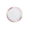 Premium White Plastic Dessert Plates with Rose Gold Trim - 25 Ct. Image 1