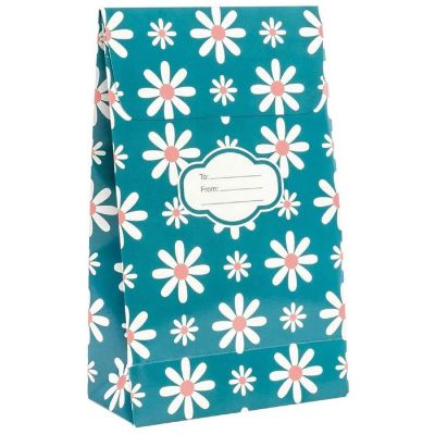 Pressie Pouch Peel & Seal Gift Bag Blue Daisy Flower 12pk Large No-Wrap Present Image 1