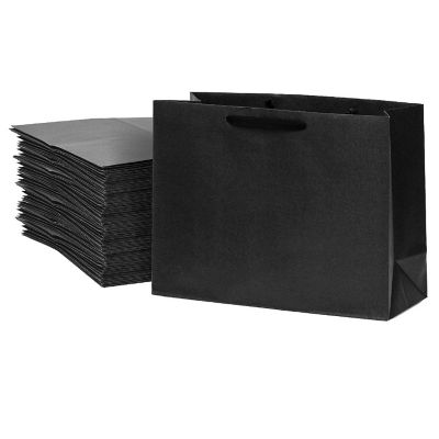 Prime Line Packaging- 16x6x12 Inch 50 Pack Black Designer Kraft Paper Bags with Handles Image 1