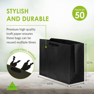 Prime Line Packaging- 16x6x12 Inch 50 Pack Black Designer Kraft Paper Bags with Handles Image 3
