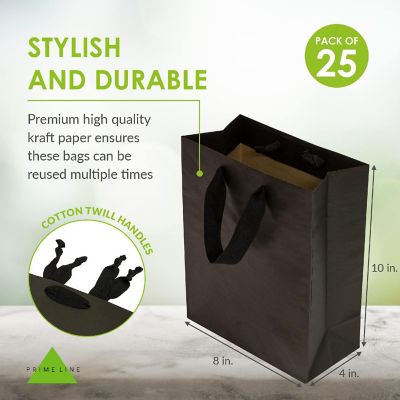 Prime Line Packaging- 8x4x10 Inch 25 Pack Small Black Kraft Paper Gift Bags with Handles Image 3