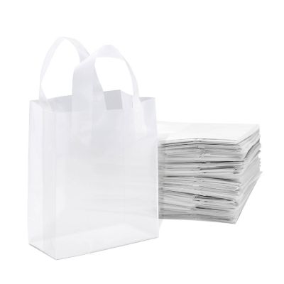 Prime Line Packaging - 8x4x10 Inch 400 Pack Small Frosted White Plastic Gift Bags with Handles Image 1