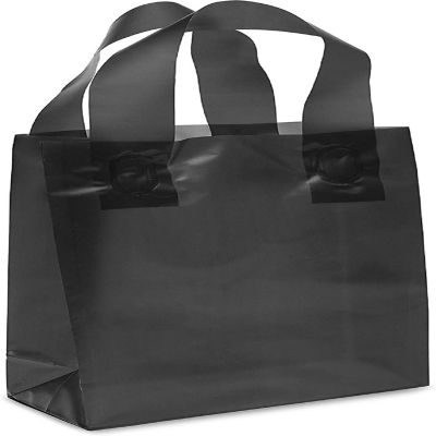 Prime Line Packaging Black Gift Bags, Plastic Bags with Handles Frosted Black 6x3x9 50 Pack Image 2