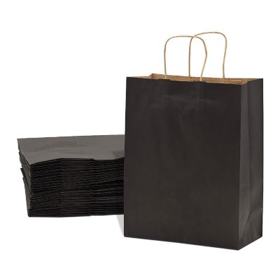 Prime Line Packaging Black Gift Bags with Handles, Medium Shopping Bags Bulk 10x5x13 25 Pack Image 1