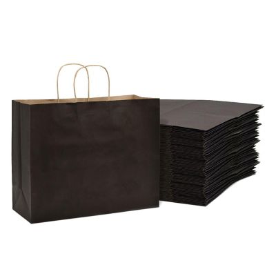 Prime Line Packaging Black Paper Bags, Bags with Handles, Black Gift Bags 16x6x12 100 Pack Image 1