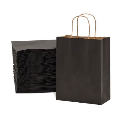 Prime Line Packaging Black Paper Bags, Black Gift Bags with Handles Bulk 8x4x10 100 Pack Image 1