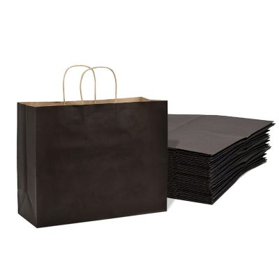Prime Line Packaging Black Paper Bags, Large Paper Bags with Handles, Paper Bags Bulk 16x6x12 25 Pack Image 1