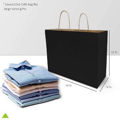 Prime Line Packaging Black Paper Bags, Large Paper Bags with Handles, Paper Bags Bulk 16x6x12 25 Pack Image 3