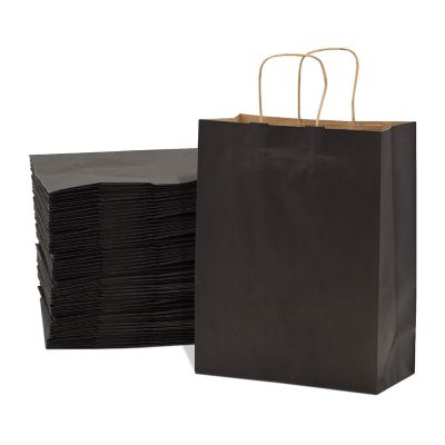 Prime Line Packaging Black Paper Bags, Paper Bags with Handles, Gift Bags Bulk 10x5x13 100 Pack Image 1
