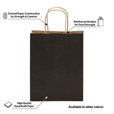 Prime Line Packaging Black Paper Bags, Paper Bags with Handles, Gift Bags Bulk 10x5x13 100 Pack Image 3