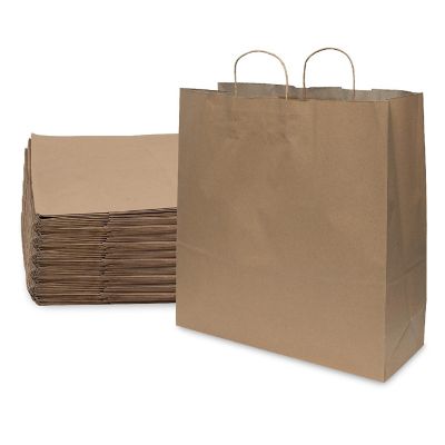 Prime Line Packaging Extra Large Brown Paper Bags with Handles, Shopping Bags Bulk 18x7x18.75 100 Pack Image 1
