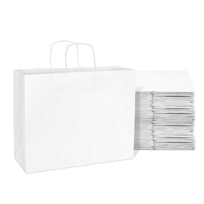 Prime Line Packaging Large Paper Bags with Handles, White Gift Bags, Shopping Bag 16x6x12 50 Pack Image 1