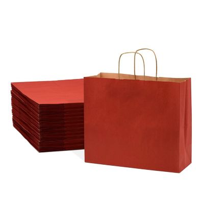 Prime Line Packaging- Large Red Gift Bags, Kraft Paper Shopping Bags with Handles 16x6x12 inch 100 Pcs Image 1