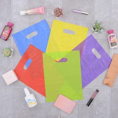 Prime Line Packaging- Multi Color Plastic Merchandise Bags with Handles 100 Pack 9x12 inch Image 2