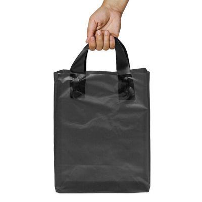 Prime Line Packaging Plastic Bags with Handles, Black Frosted Gift Bags Bulk 16x6x12 50 Pack Image 3