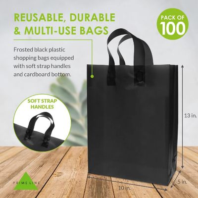Prime Line Packaging Plastic Gift Bags, Black Gift Bags with Handles, Favor Bags 10x5x13 100 Pack Image 3