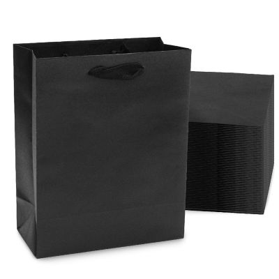 Prime Line Packaging- Small Black Kraft Paper Gift Bags with Handles for Retail Stores 50 Pack 8x4x10 Image 1