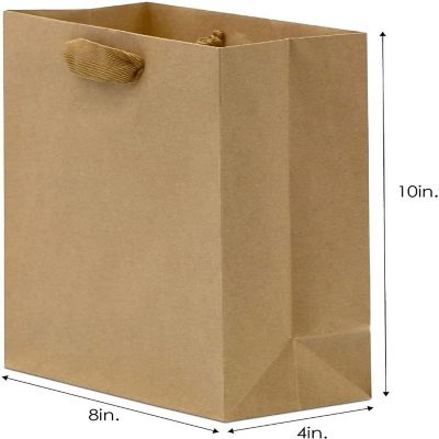 Prime Line Packaging- Small Black Kraft Paper Gift Bags with Handles for Retail Stores 50 Pack 8x4x10 Image 2