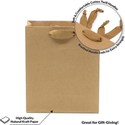 Prime Line Packaging- Small Black Kraft Paper Gift Bags with Handles for Retail Stores 50 Pack 8x4x10 Image 3
