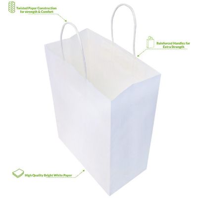 Prime Line Packaging White Paper Bags, Large Paper Bags with Handles, Paper Bags Bulk 16x6x12 100 Pack Image 3