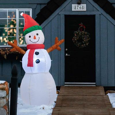 ProductWorks Candy Cane Lane Inflatable Snowman Outdoor Holiday Display- 7-Foot Image 3