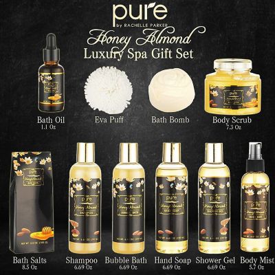 Pure Parker - Sensational Honey Almond 12-Piece Relaxing Spa Gift Basket for Bath and Body Image 1