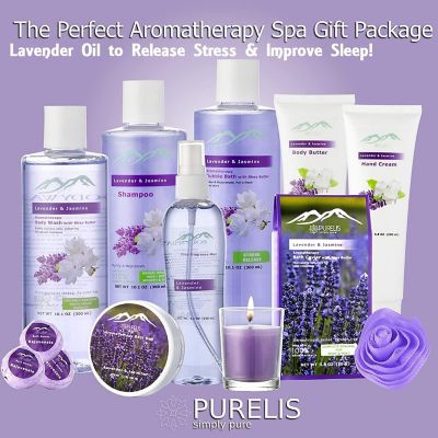 Purelis XL Lavender & Jasmine Bath Gifts Spa Basket with Bath Pillow Image 3