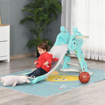 Qaba 2 in 1 Toddler Slide w/Basketball Hoop for Indoor/Outdoor 18mo-4yr Blue Image 1